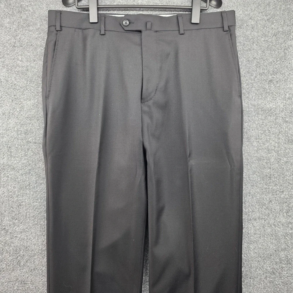 Peter Millar Mens Size 35 Black 100% Wool Flat Front Dress Trousers MS17B99‎